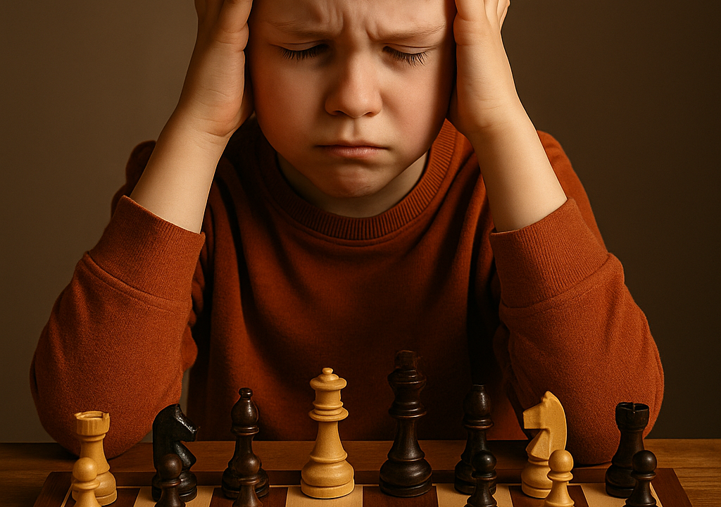 Niño frustrado ajedrez