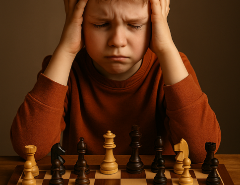 Niño frustrado ajedrez